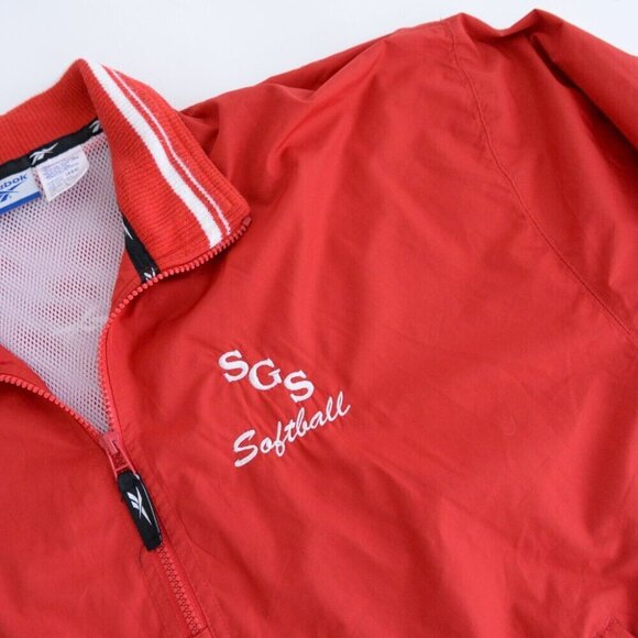 Vintage Reebok Red White Half Zip Nylon Lined Pull Over Windbreaker Jacket Large - Picture 10 of 11